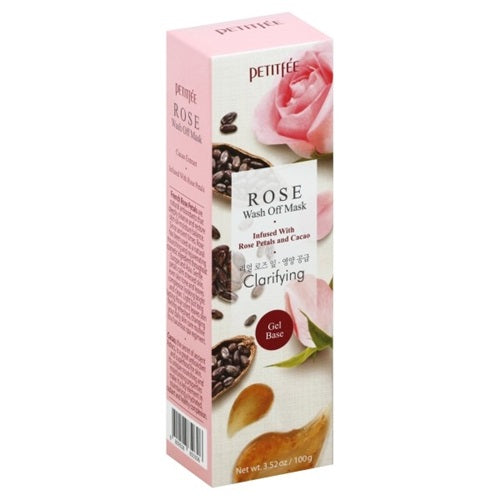 Petitfee Rose Wash Off Mask Infused with Rose Petals and Cacao Clarifying Gel Base, 3.52 oz